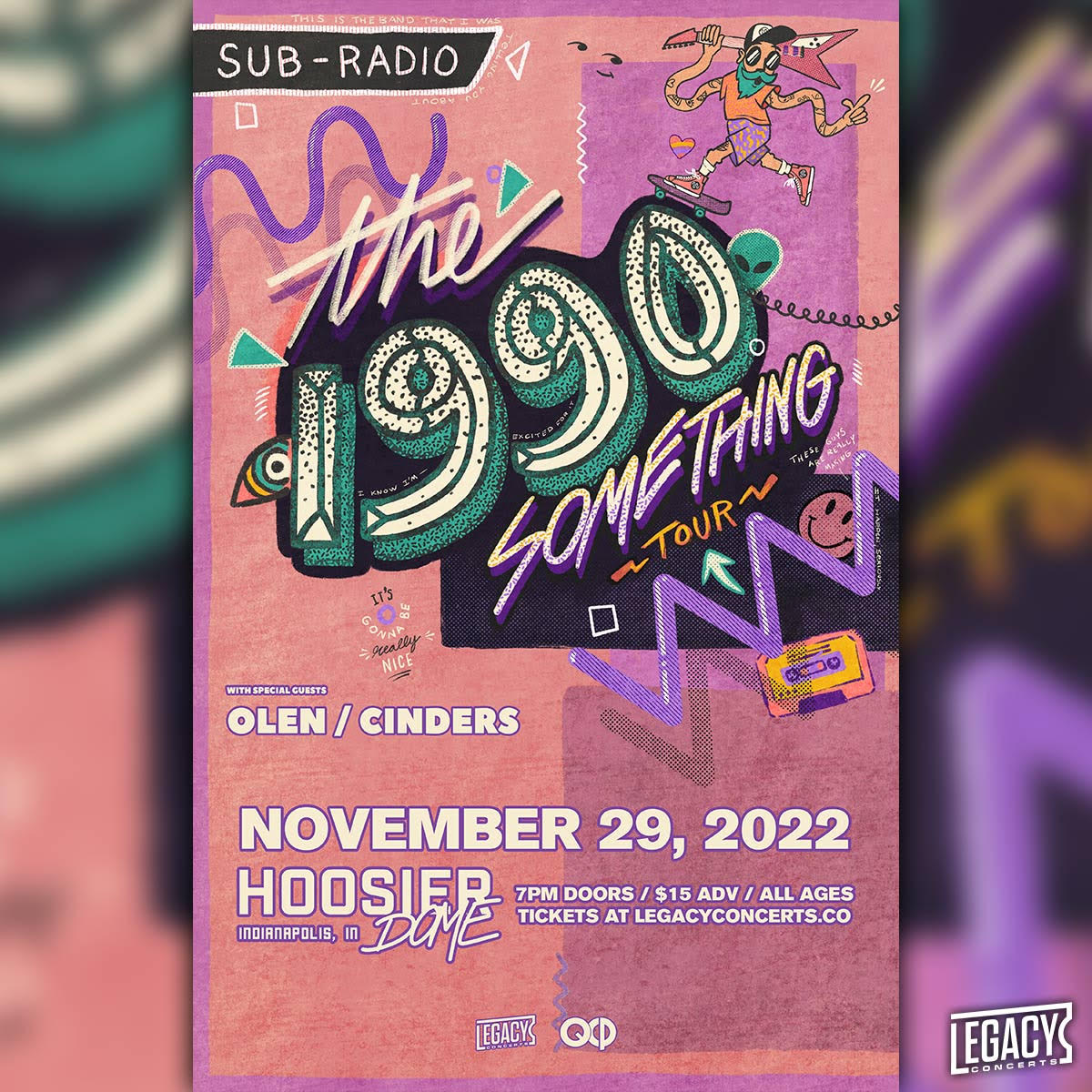 Tomorrow night <a href="/subradioband/">Sub-Radio</a>: The 1990 Something Tour with Olen and Cinders comes to <a href="/hoosierdome317/">Hoosier Dome</a>!! Grab your tickets now at legacyconcerts.co!