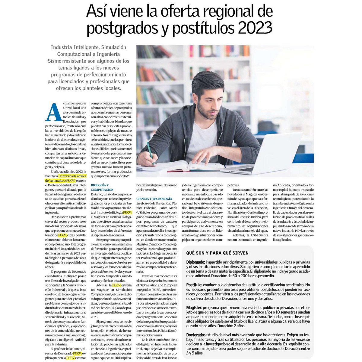 Conoce la variedad de postgrados y postítulos que tiene la PUCV este año 2023🤩
Industria Inteligente, Simulación Computacional y Sismología Sismorresistente son algunos de los temas de nuevos programas de perfeccionamiento para licenciados y profesionales.
#admisión2023