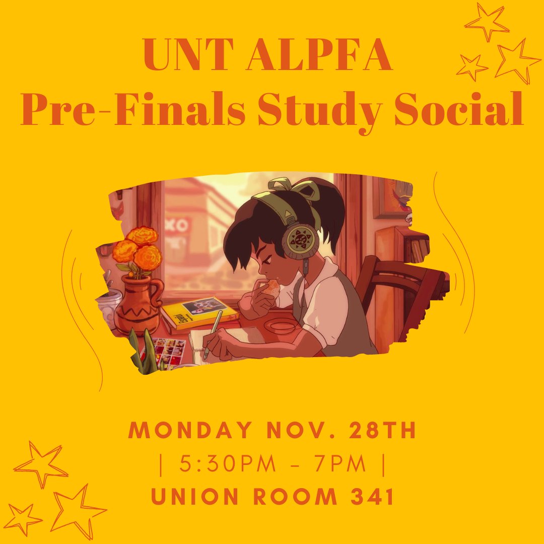 🗣ALPFAMILIA!!! We hope you had a great thanksgiving break. Today we are having a study social to help get us back into study mode to finish off the semester strong!! Bring your snacks!

#alpfa #alpfamilia #students #alpfaunt #study #success #finals