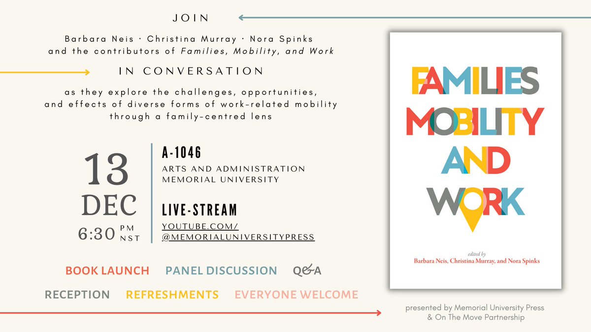 Mark your calendars! Join Barbara Neis, Christina Murray, Nora Spinks and the contributors of 'Families, Mobility, and Work' for a panel discussion and book launch! Happening 6:30pm on Dec 13 at <a href="/MemorialU/">Memorial University</a>. With: <a href="/OTMpartnership/">On The Move</a>