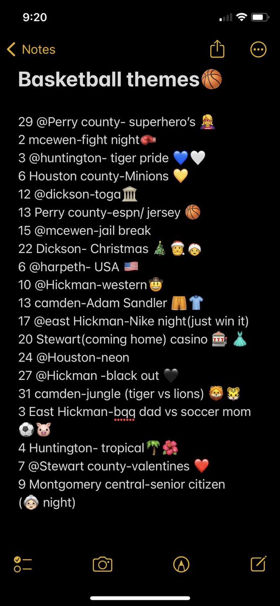 hey tiger fans!! it is almost basketball season!! here is the list for the student section themes! 🏀🐯