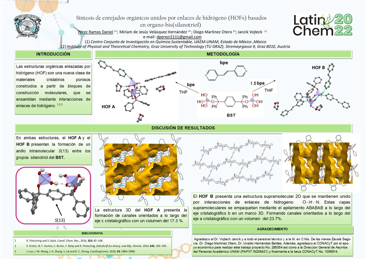 DanielPrez21's tweet photo. Hola 
@LatinXChem

Este es mi trabajo: "Síntesis de enrejados organicos unidos por enlaces de hidrogeno (HOFs) basados en organo-bis(silanotriol)"
#LatinXChem #LatinXChem22 #LXChemInorg #Inorg015 https://t.co/Ab80QuZQtV