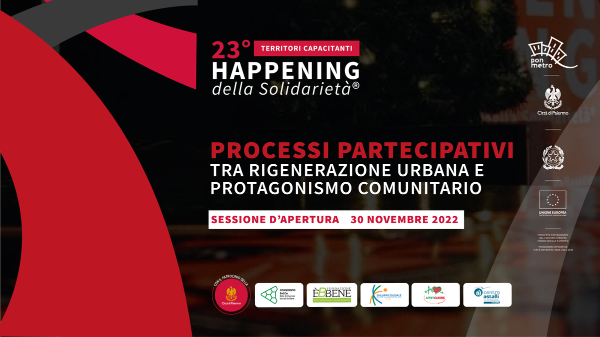 Sta per iniziare ufficialmente la 23° edizione di Happening della Solidarietà!
Al Teatro Santa Cecilia di #Palermo fra pochissimo i riflettori saranno puntati sul progetto #processipartecipativi 
Programma completo sul sito di #hds