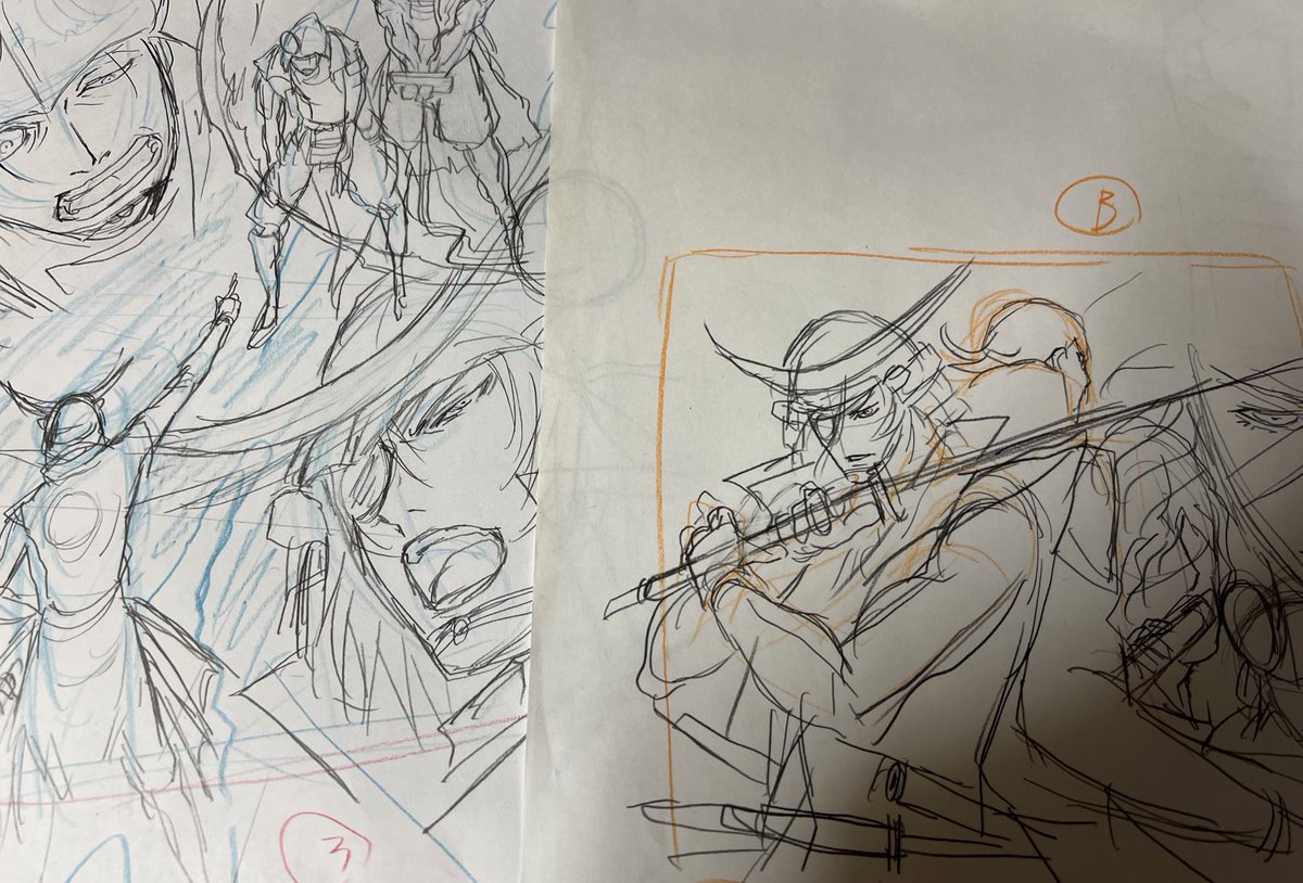 片付けしててお仕事下書きやら色々
ミリペンで描いてベタ塗ってスキャンしてやらなんか色々とガサガサっとしたのを残してみせんのには?とやってた気がする
あと、ラフと未使用ラフ