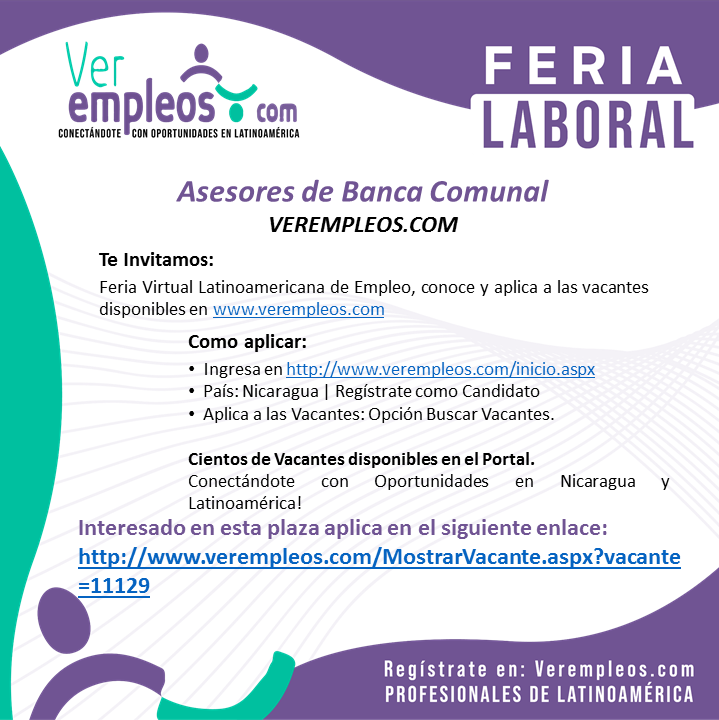VerEmpleosNic's tweet photo. Feria Virtual de Empleo en Latinoamérica!!! No dejes de participar aplicando a nuestras vacantes!! Regístrate en https://t.co/lJhGGzzCSz https://t.co/mVX5emFzyB