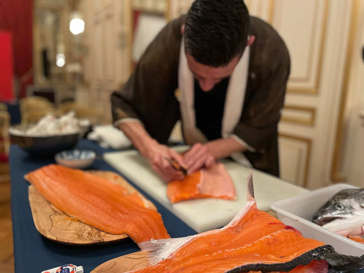 ScotlandSalmon's tweet photo. This evening, we are in Paris, as our Chief Exec, @tavishscott, and Cabinet Secretary for Rural Economy and Tourism, @MairiGougeon, welcome guests to the British Embassy in celebration of 30 years of #LabelRouge #ScottishSalmon 🐟 🇫🇷 https://t.co/nfx4TpfAwi