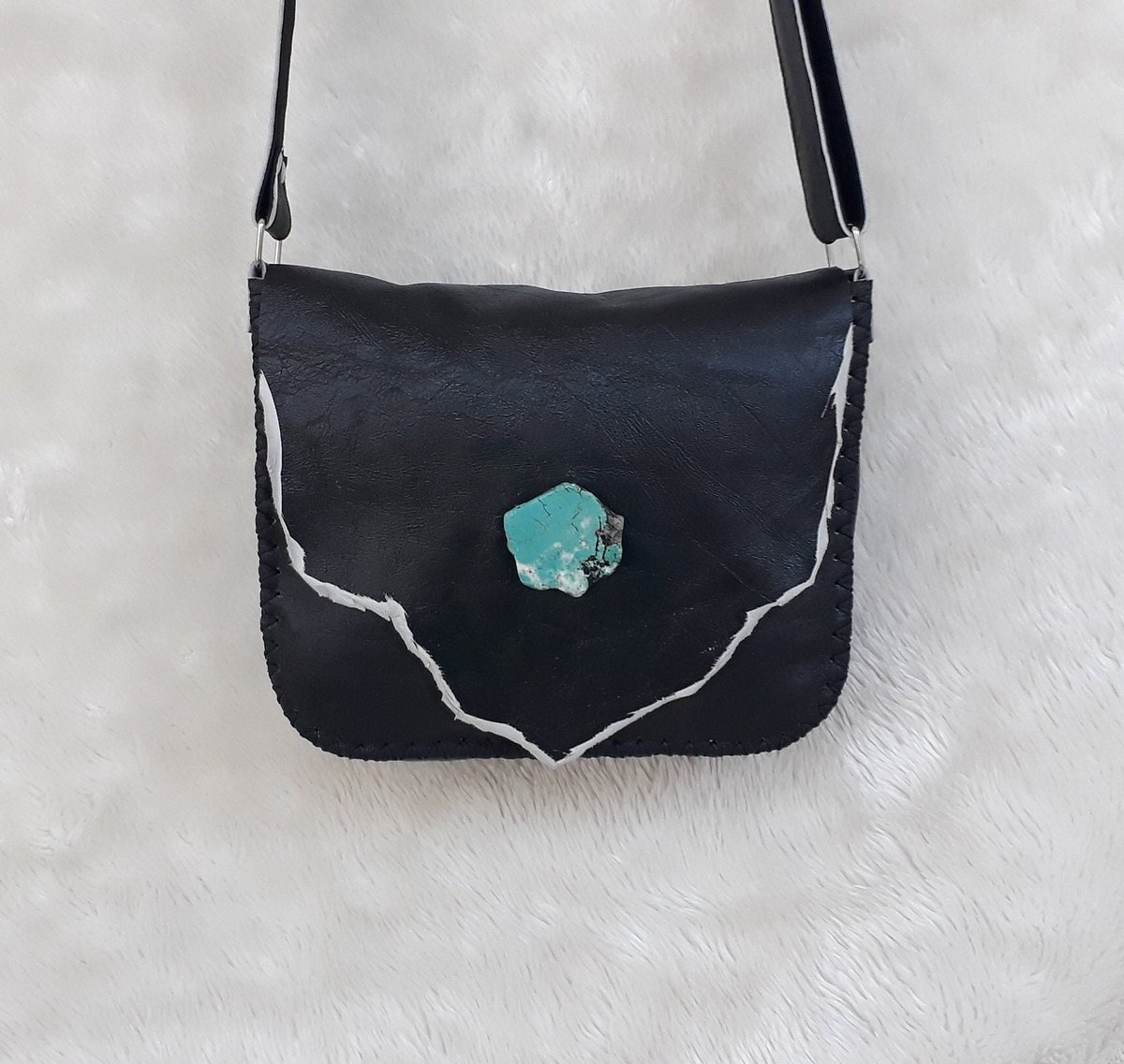 Excited to share the latest addition to my #etsy shop: Turquoise stone full grain soft black leather crossbody bag, handmade leather purse etsy.me/3AOV8WU #christmas #shoulder #black #handmadepurse #handmadeleather #turquoisestonebag #blackleatherbag #softleath