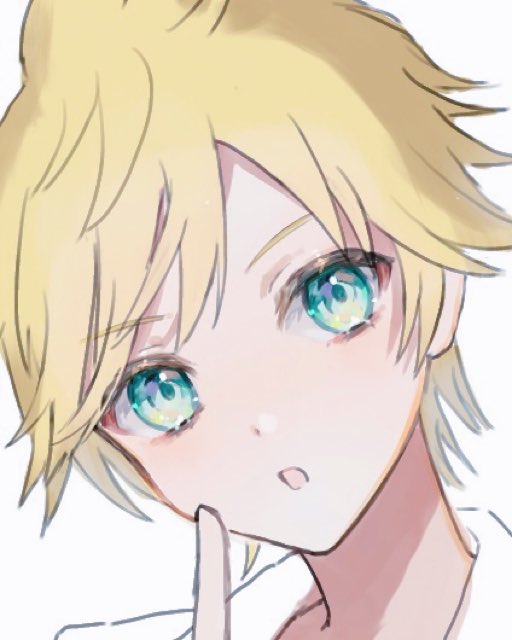 kagamine len 1boy blonde hair male focus looking at viewer solo white background index finger raised  illustration images