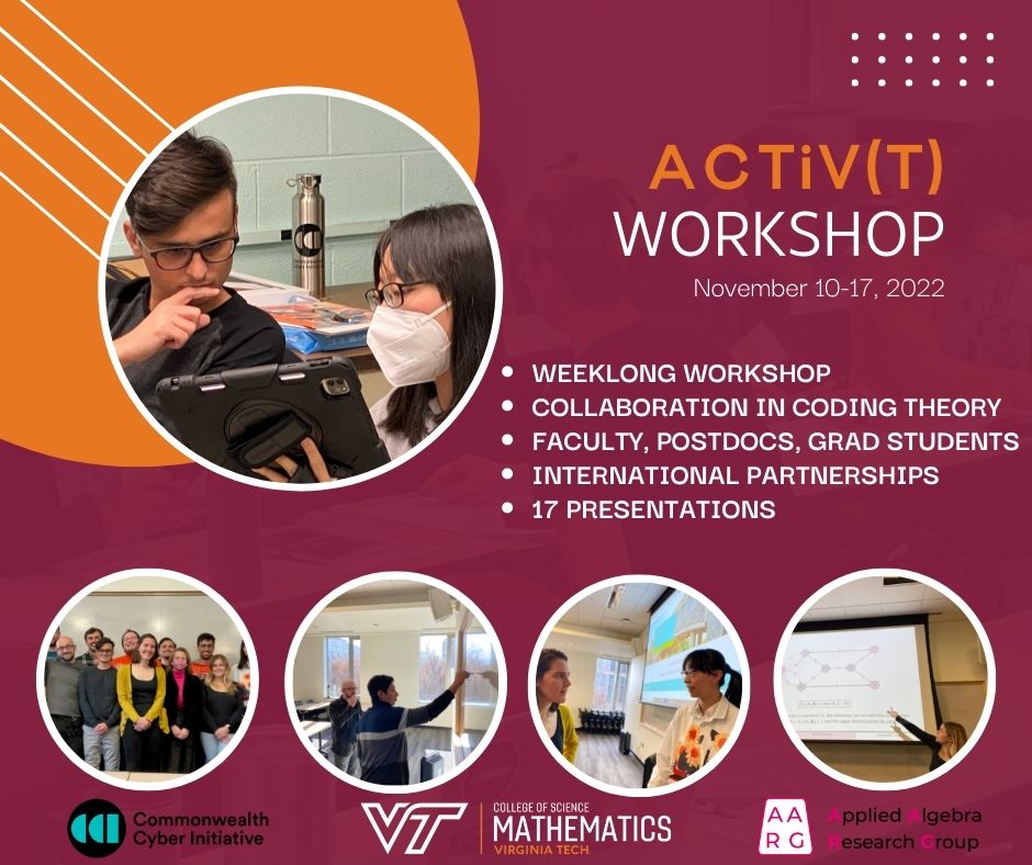 Virginia Tech Department of Mathematics (@vtmathematics) on Twitter photo Weeklong ACTiV(T) workshop fosters deep, rich mathematics collaboration in coding theory.
Read more about the workshop in our Virginia Tech Department of Mathematics news article!
math.vt.edu/math-news/news…
<a href="/VT_Science/">Virginia Tech Science</a>
<a href="/cyber_cci/">Commonwealth Cyber Initiative (CCI)</a>
#collaboration #coding #mathematics #virginiatech Weeklong ACTiV(T) workshop fosters deep, rich mathematics collaboration in coding theory.
Read more about the workshop in our Virginia Tech Department of Mathematics news article!
math.vt.edu/math-news/news…
<a href="/VT_Science/">Virginia Tech Science</a>
<a href="/cyber_cci/">Commonwealth Cyber Initiative (CCI)</a>
#collaboration #coding #mathematics #virginiatech