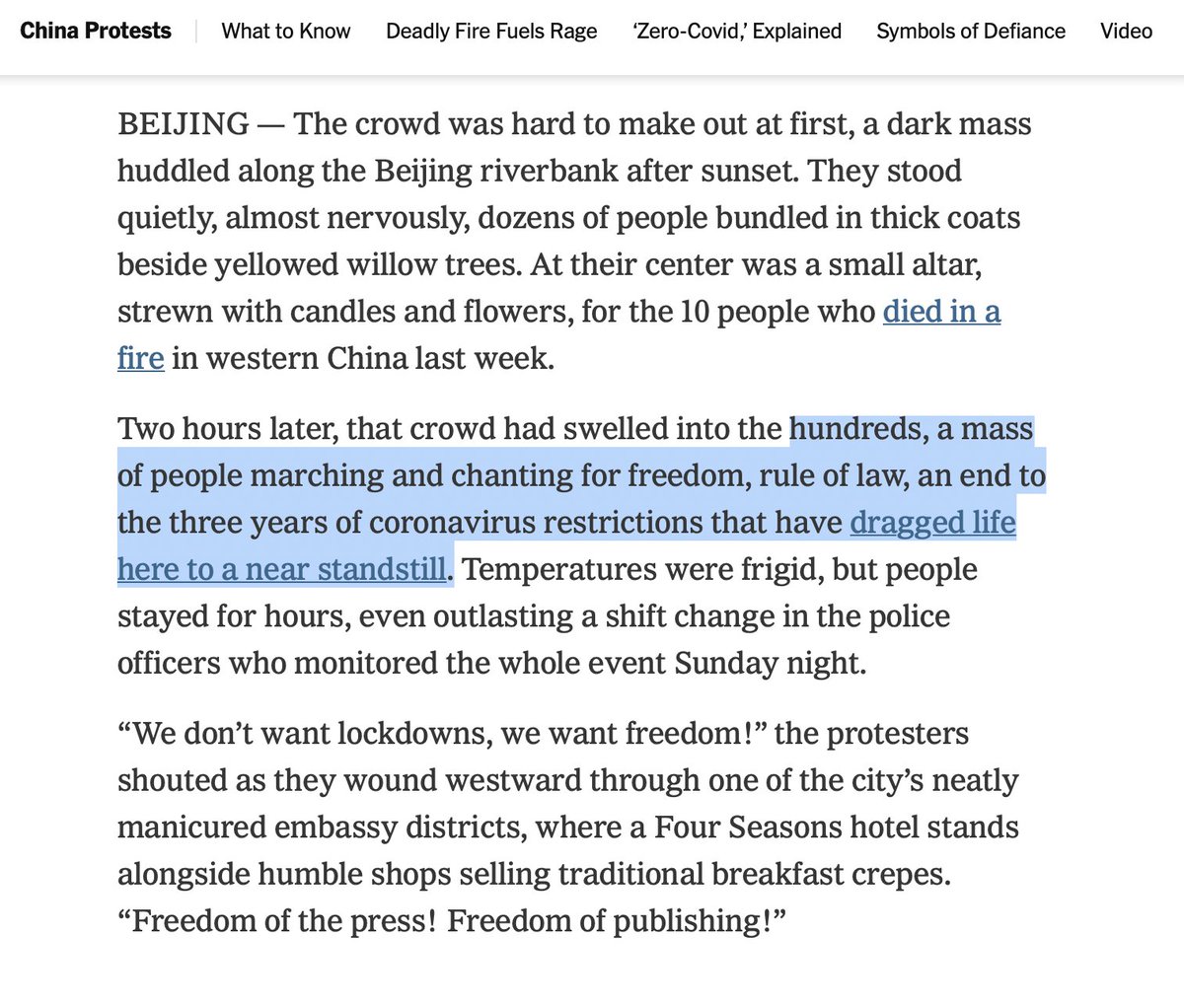 AliAbunimah's tweet photo. In China, a few hundred protesters against anti-covid measures are automatically heroes of freedom and democracy for the @nytimes. Meanwhile in Canada, protesters against anti-covid measures are dangerous anti-democratic far-right extremists. Always the same story. https://t.co/Ayp9h7O9RR