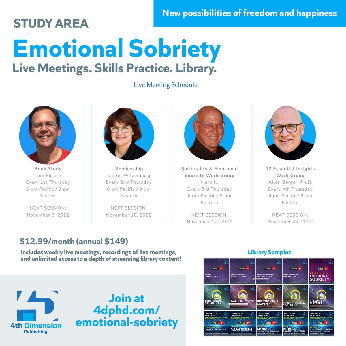 The Emotional Sobriety Study Area provides weekly live meetings, video and audio recordings, community, and weekly emails. Learn more at 4dphd.com/emotional-sobr…
#emotionalsobriety #recovery #12steps #friendsofbill <a href="/herbk12Steps/">Herb K.</a>