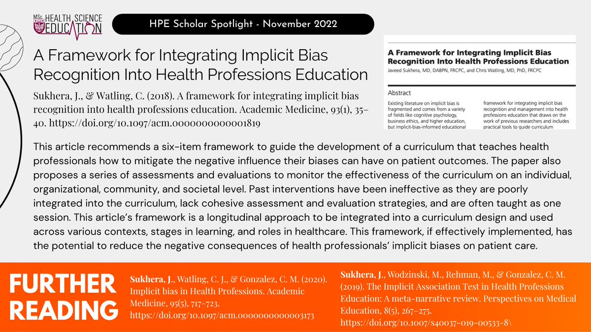 MSc Health Sci Education (HSED) (@mcmasterhsed) on Twitter photo Dr. Javeed Sukhera (<a href="/javeedsukhera/">Javeed Sukhera MD PhD</a>) is our November #HPEScholarSpotlight! He is an Associate Clinical Professor <a href="/YaleMed/">Yale School of Medicine</a> and Chair of Psychiatry <a href="/IOLPsychRes/">Institute of Living/HH Adult Psychiatry Residency</a>. Dr. Sukhera's #MedEd work explores implicit bias recognition - as well as training, equity, and stigma in #HPE. Dr. Javeed Sukhera (<a href="/javeedsukhera/">Javeed Sukhera MD PhD</a>) is our November #HPEScholarSpotlight! He is an Associate Clinical Professor <a href="/YaleMed/">Yale School of Medicine</a> and Chair of Psychiatry <a href="/IOLPsychRes/">Institute of Living/HH Adult Psychiatry Residency</a>. Dr. Sukhera's #MedEd work explores implicit bias recognition - as well as training, equity, and stigma in #HPE.