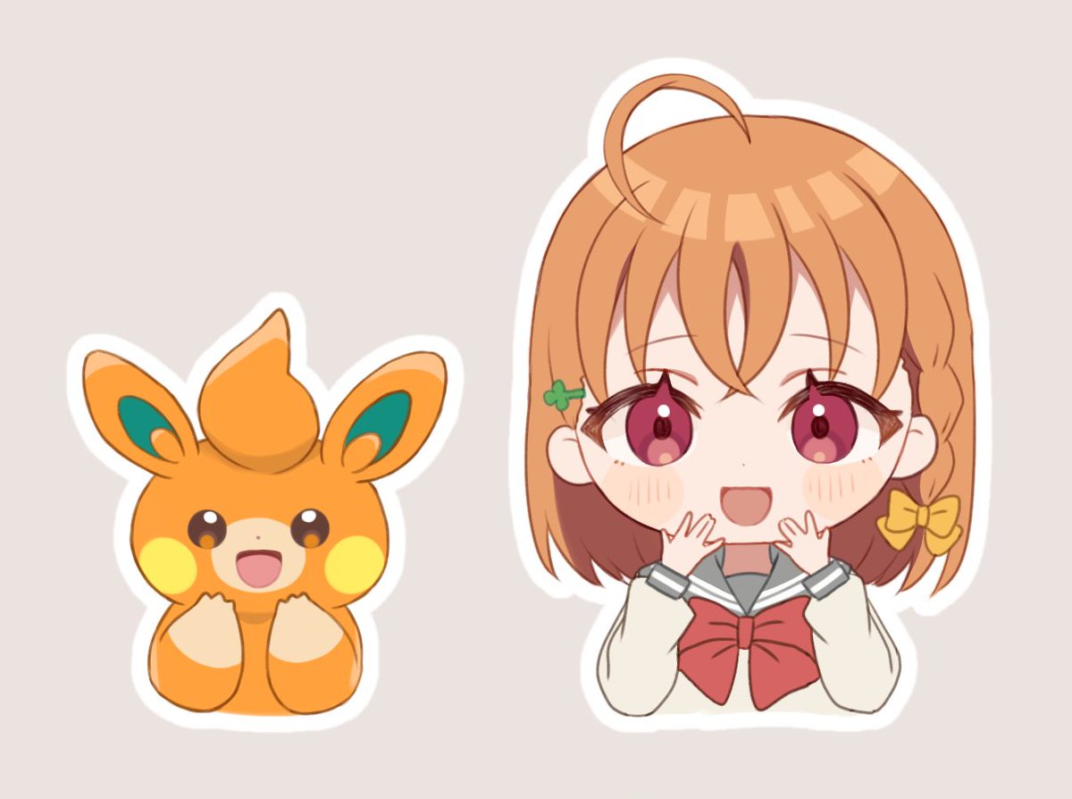 takami chika 1girl pokemon (creature) ahoge clover hair ornament crossover hair ornament orange hair  illustration images