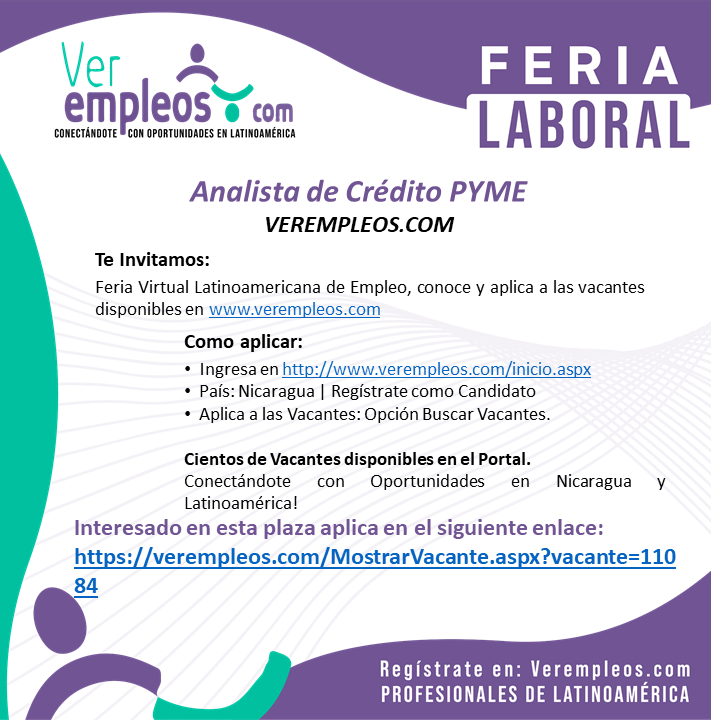 VerEmpleosNic's tweet photo. Feria Virtual de Empleo en Latinoamérica!!! No dejes de participar aplicando a nuestras vacantes!! Regístrate en https://t.co/lJhGGzizQz https://t.co/bHnjivRvTM