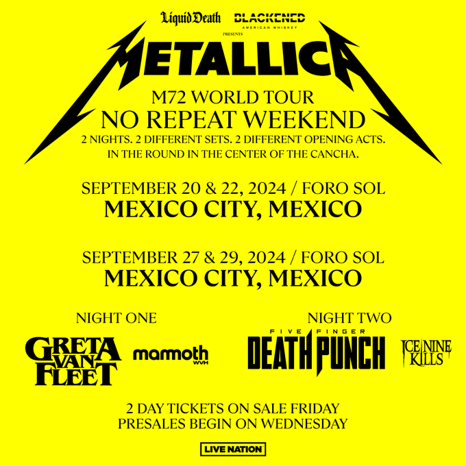 "M72 World Tour", la gira de Metallica que concluirá en México Más