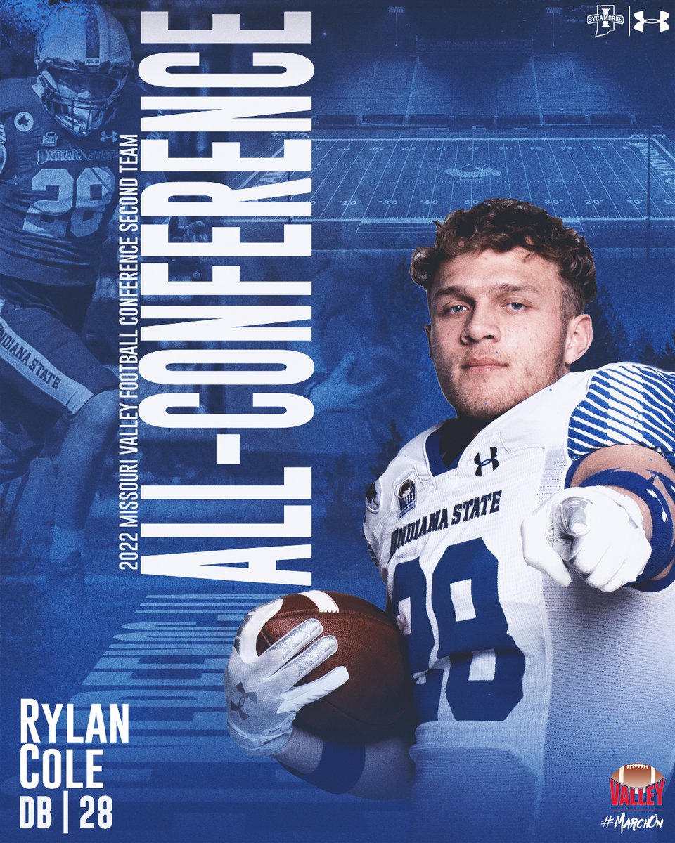 IndStFB's tweet image. This man flew around the ball all year and finished as the team leader in tackles (84), passes defended (11), and added 6.0 TFL.

Congrats to @rylan_cole11 on earning #MVFC Second Team honors

#MarchOn | #LeaveNoDoubt
