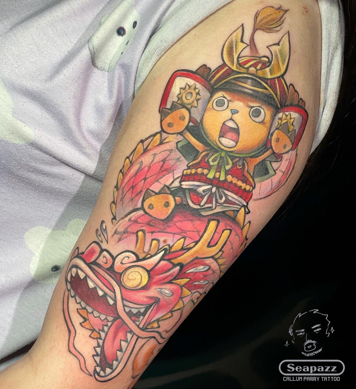 One piece anime tattoo with pen: Sogeking mask// Ope ope no mi// Sanji soba  mask// Katakuri 