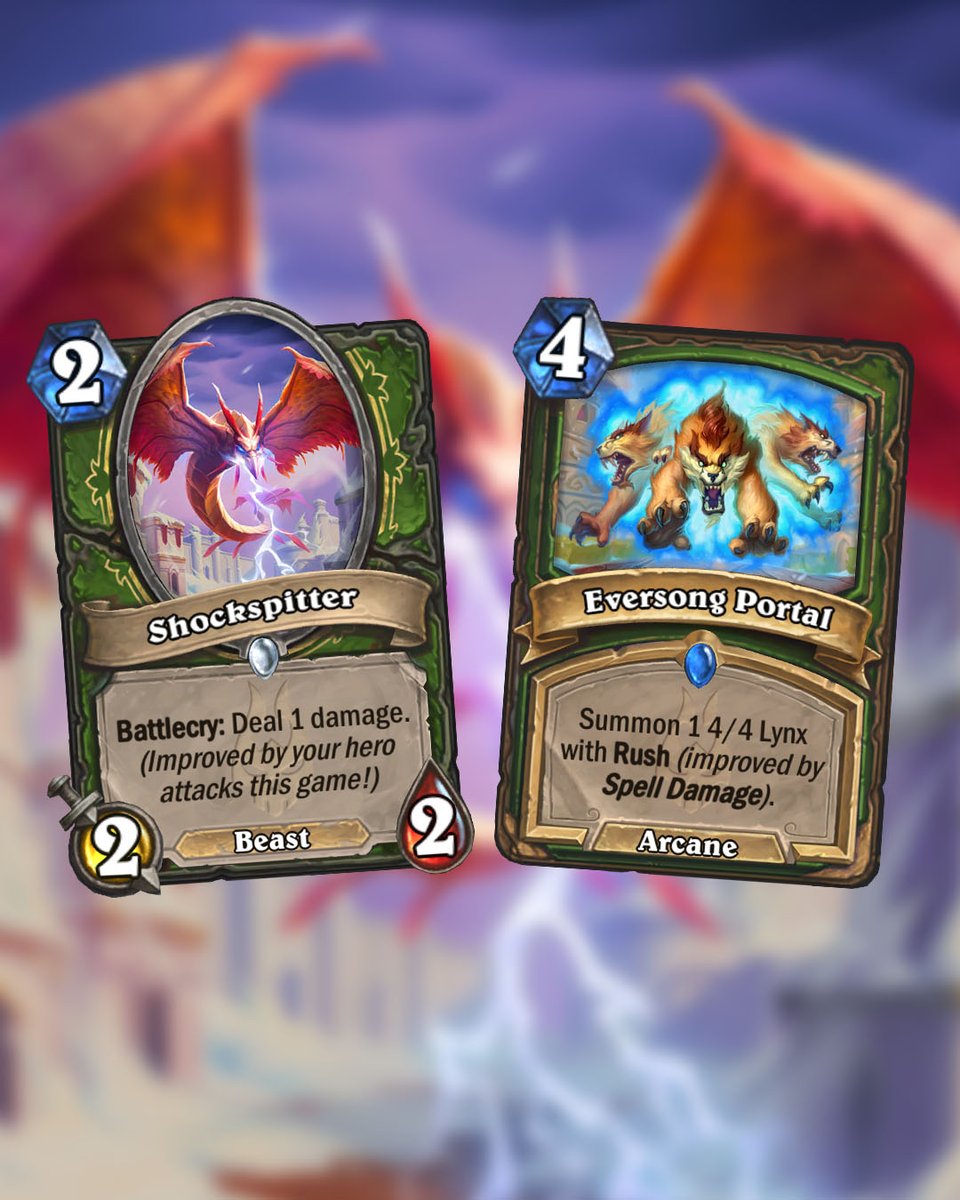 Celestalon's tweet photo. Another bit of Blood Elven flavor that we just had to get into the set was their iconic hunter pets, the Dragonhawks and Lynxes.
#BehindTheCards https://t.co/cDwpEyDstY