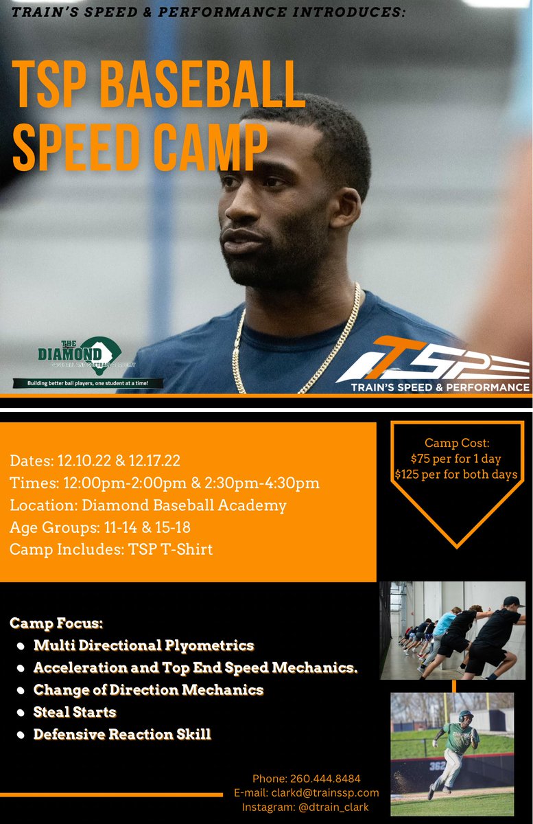 The_Diamond_BB's tweet photo. Sign up for the TSP Baseball Speed Camp, instructed by @dtrainclark &amp; hosted @The_Diamond_BB! Follow the link below to reserve your spot. https://t.co/kOtD1OtiuU