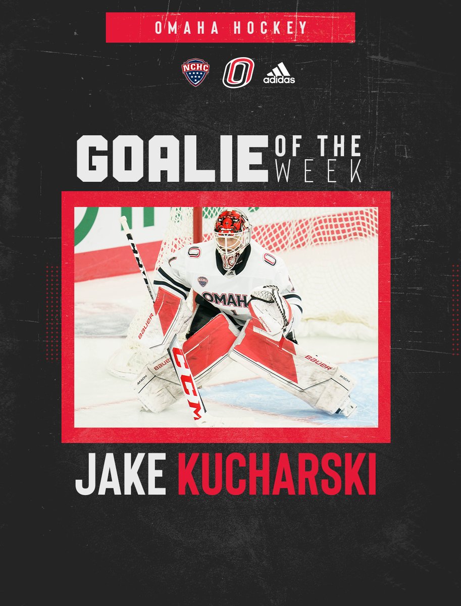 OmahaHKY's tweet photo. Another one!

Jake Kucharski grabs his second @TheNCHC Goaltender of the Week award this year after going 1-1 &amp; shutting out Denver at home on Friday night! Kuch posted a 2.52 GAA, .911 save% &amp; stopped 51 of 56 shots against the top-ranked Pioneers!

#EveryoneForOmaha | #OmahaHKY https://t.co/CX3FyTbxP9