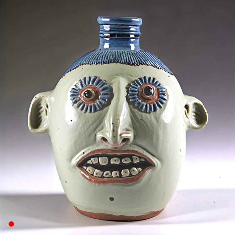 Robert_Matheson's tweet photo. I see the sparkle in your eyes. This is "Starry Eyed Face Jug" #1of1 5 tez #tezos #aiart #nft #facejug #southernart #folkart https://t.co/QAitllGIeB https://t.co/0tvAw24fKW