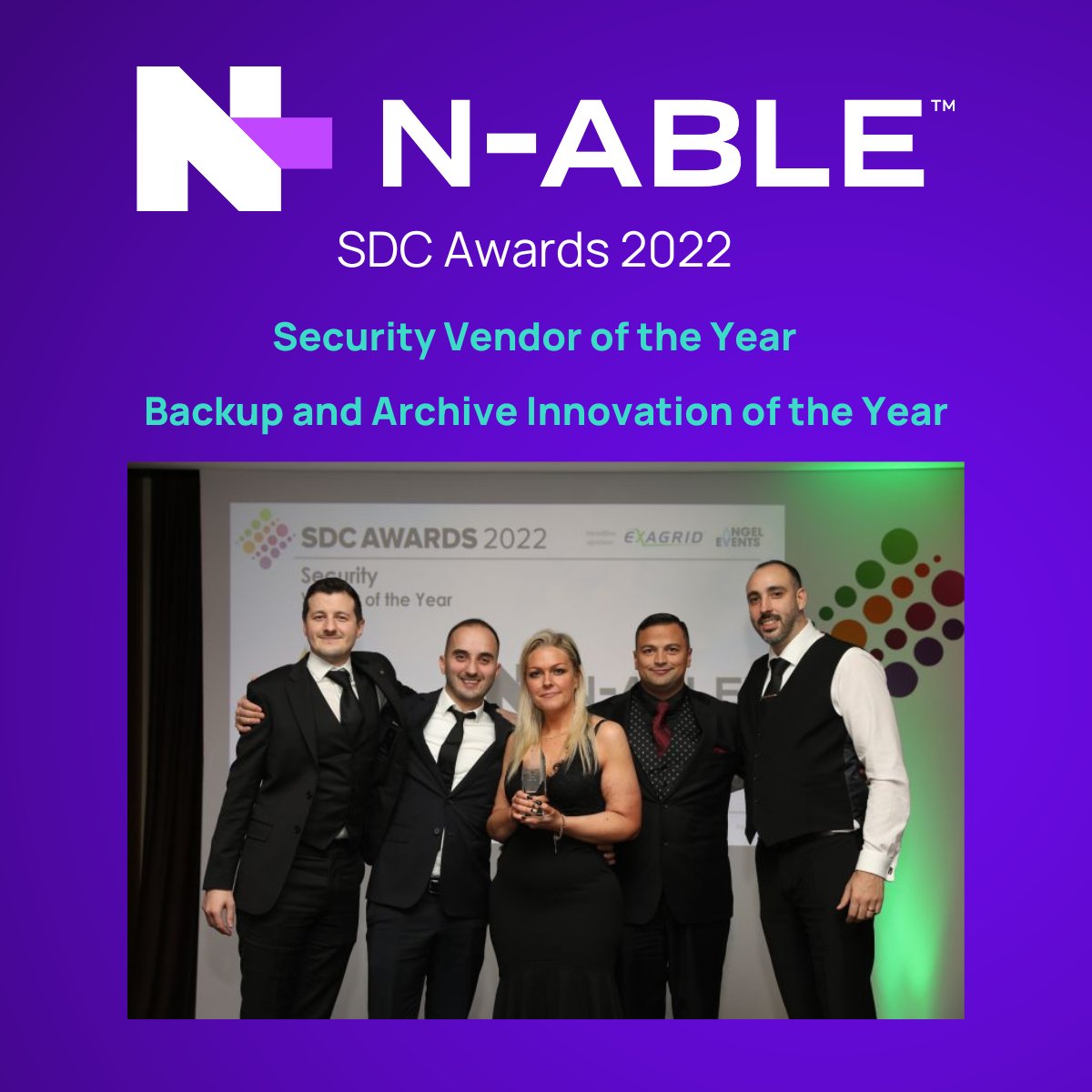 Nable's tweet image. N-able is proud to take home two 2022 SDC Awards! 🎉
🏆Backup and Archive Innovation of the Year
🏆 Security Vendor of the Year
Thank you to all who voted!
#MSP #itservices #cybersecurity