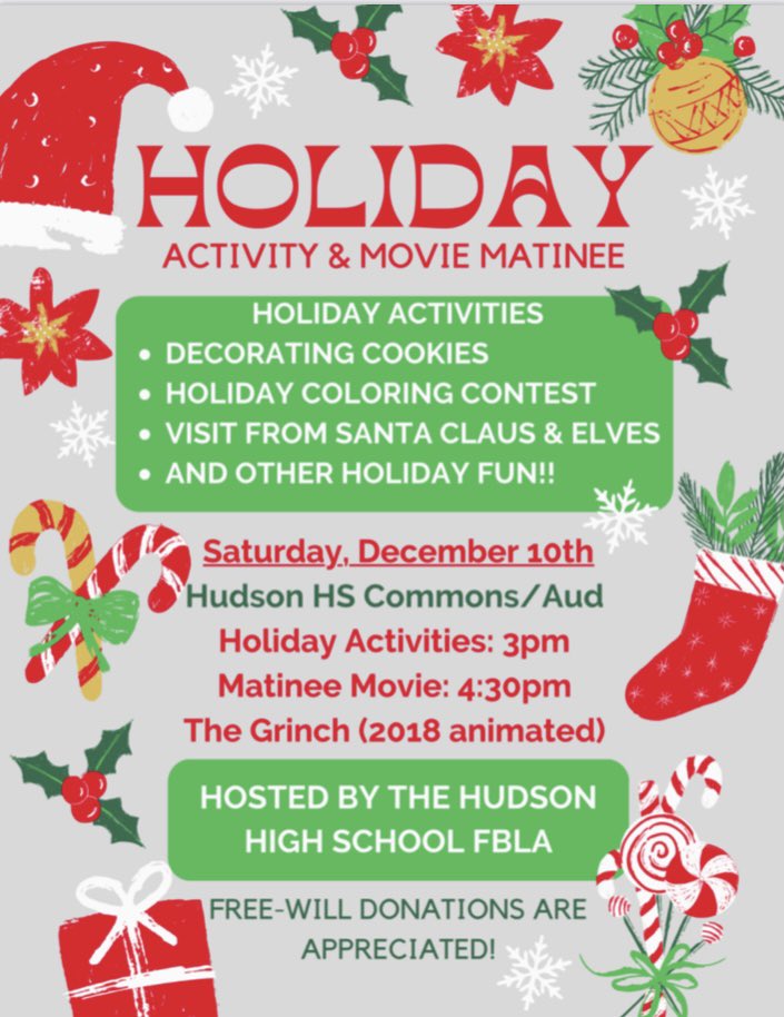 Hudson_FBLA_22's tweet photo. Please join us in our holiday event! We hope to see you there! https://t.co/UvoF61JKUe