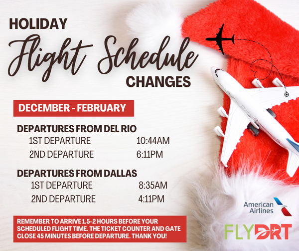 fly_drt's tweet photo. American Airlines has provided flight schedule changes to Fly DRT beginning December 1, 2022 through the end of February 2023. More information in the post below. https://t.co/ZyO9dQFM7b