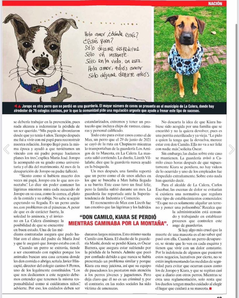 Muy extraño lo qué pasa hoy en día en las guarderías y colegios de nuestros perritos. 🆘

Falta regulación y reglamentación para que esto NO le suceda a otro!! ✋🏻🐶

Sigo #BuscandoaKiara 

<a href="/andreanimalidad/">Andrea Padilla |Senado Alianza Verde🌻#️⃣1️⃣4️⃣</a> <a href="/AleGiraldoP/">Alejandra Giraldo</a> <a href="/DanielSamperO/">Daniel Samper Ospina</a> <a href="/DiegoASantos/">Diego A. Santos</a> <a href="/piedrahitangela/">Ángela Piedrahita 🐤</a> <a href="/petrogustavo/">Gustavo Petro</a>