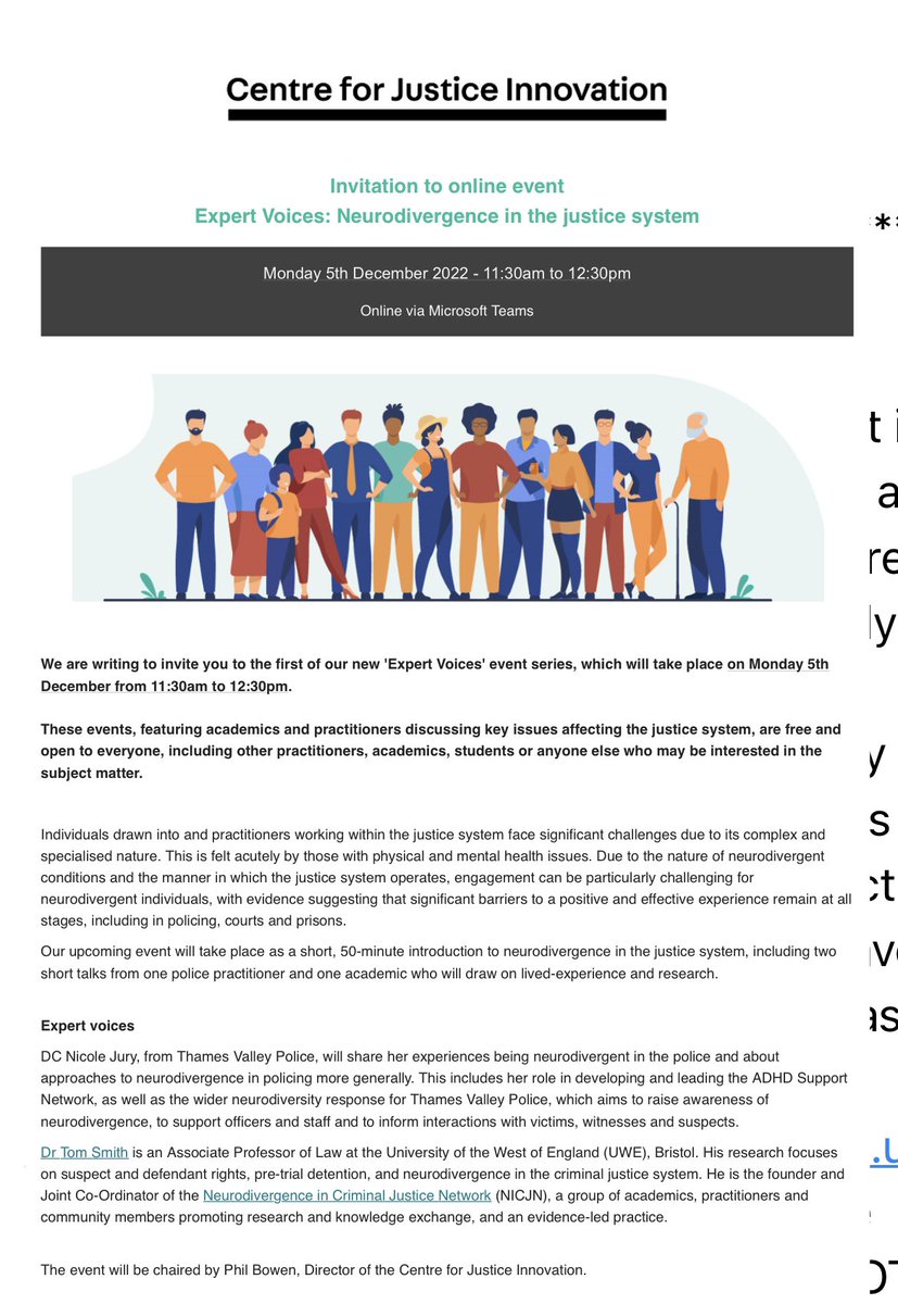 Very excited to be part of a short webinar with @CJInnovation discussing Neurodiversity & Policing alongside Tom Smith who will focus on ND & the criminal justice system. A great step forward in raising awareness & external networking for @ThamesVP and @nicj_network