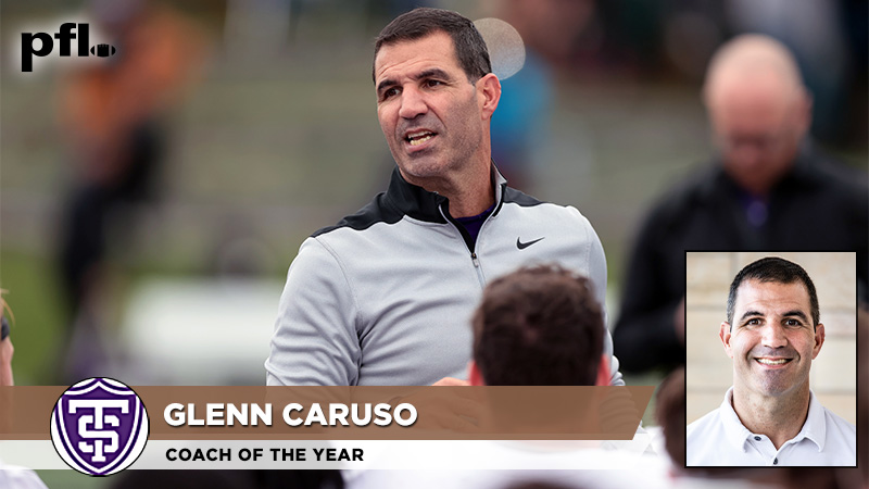 𝟮𝟬𝟮𝟮 𝗣𝗙𝗟 𝗖𝗼𝗮𝗰𝗵 𝗼𝗳 𝘁𝗵𝗲 𝗬𝗲𝗮𝗿
<a href="/UST_Football/">St. Thomas Football</a> Glenn Caruso led the Tommies to the 2022 PFL Championship. St. Thomas led the PFL in total defense and rushing defense and was tied for the league lead in touchdowns scored.