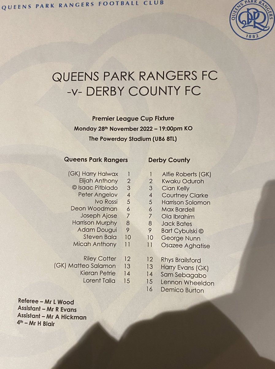 OurFutureRs's tweet photo. Team lineups for both sides as #QPR B take on Derby County U21 in the PL Cup📝 https://t.co/IH84e9vMyu