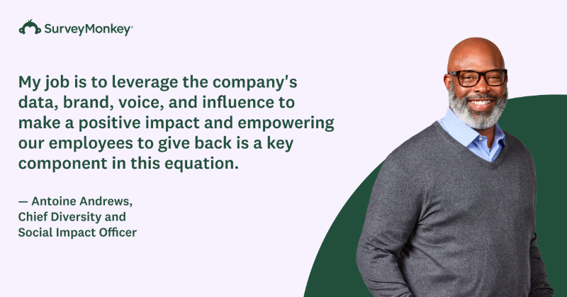 SurveyMonkey's tweet photo. #GivingTuesday is just around the corner! We asked our Chief Diversity and Social Impact Officer, @dblAfromNJ, for his insights on how corporations can impact communities around the world. Here’s what he had to share! https://t.co/Y0DYy6WrYL