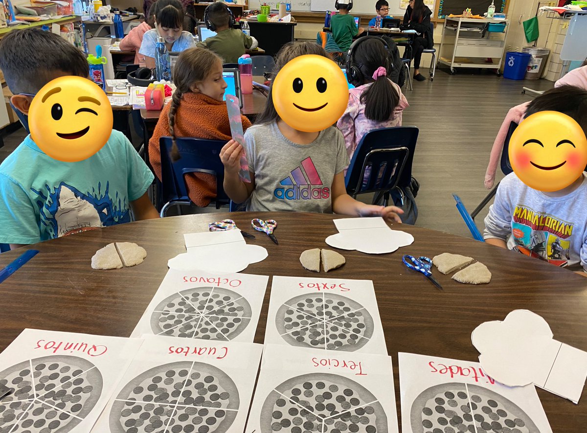 rolo1789's tweet photo. Today we learned to cut our ‘pizza’ in halves, fourths, sixths and eights! #STEMeducation #fracciones #bilingualclass #risd #math https://t.co/BIjU2i0SVB