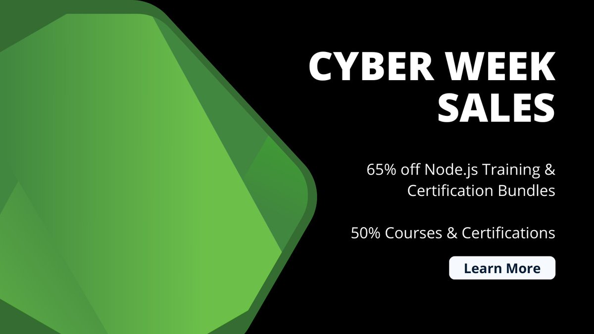Cyber Week offers the best discounts of the year on @nodejs Training & Certification. Get up to 65% off, offer available until December 5! 🙌 hubs.la/Q01t35hq0