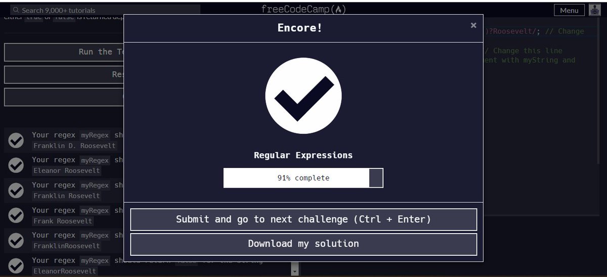 _priyesha's tweet photo. Day 6 with Regular Expressions #freeCodeCamp #webdeveloper #developerlife #developers #developer #programmer #programming #webprogramming #webdev #webprogrammer #javascript #devlife #webdev #webdevelopers #coding #coder #codelife #javascriptdeveloper #FrontEndDeveloper https://t.co/Zp9GI5LmVU