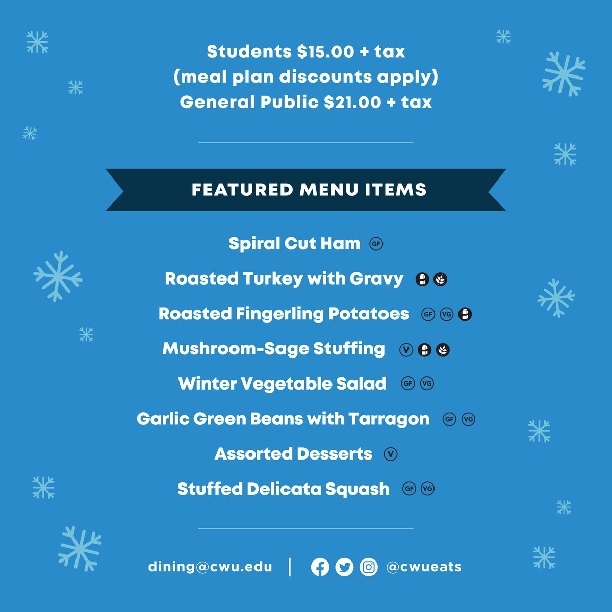 Celebrate this season with us at the Holiday Dinner Pop-Up in Holmes Dining this Thursday, December 1, 2022. We'll have <a href="/881TheBurg/">88.1 The ‘Burg</a> there to play some good tunes, and festive attire is encouraged. Happy Holidays! 

#CWUEats #CWUDining #CWU
