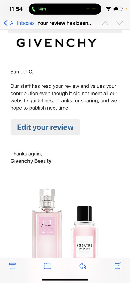 bgchiz's tweet photo. Apparently my less than favorable review of a product I purchased and was never sent to me doesn’t meet their guidelines to post to their website 😂😂 #dobetter #givenchy @givenchy https://t.co/Wz9BFrrSAC
