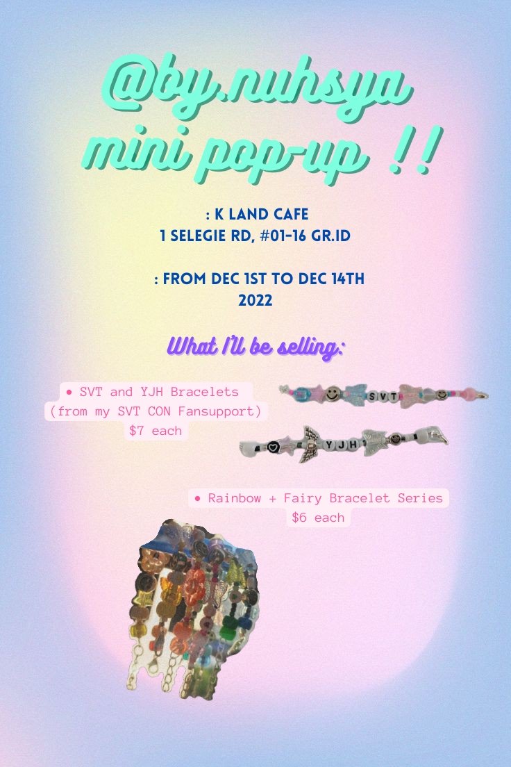 bynurhsya's tweet photo. Hi guys!! I'll be holding a mini booth over at @klandcafe with some items from the SVT CON Fansupport AND also some new items all handmade by me!

📍K Land Cafe
    1 Selegie Rd, # 01-16 GRID Mall
🕐 From 1st Dec to 14th Dec
     Open from 11am to 9pm

#SEVENTEEN #ENHYPEN #ITZY https://t.co/G7LhLns8A4