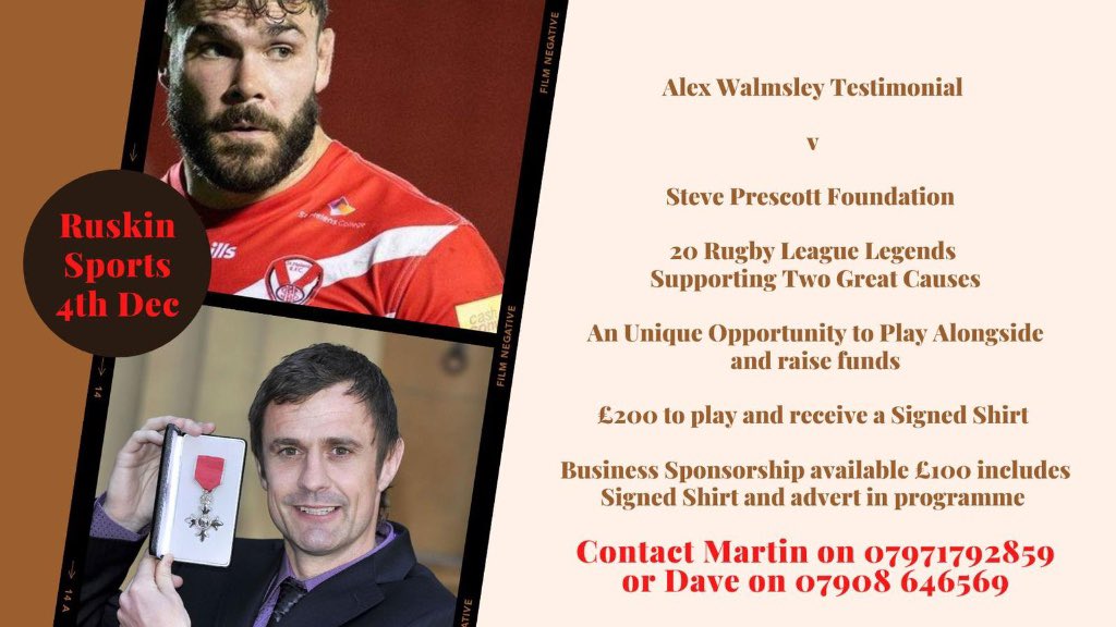 StevePrescott1's tweet image. An incredible opportunity to play alongside the finest #RugbyLeague #Legends &amp;amp; support two great causes! 
Only Three Places remain on both teams @engywalmsley @Saints1890 v @StevePrescott1 Legends!
Send us a DM if you want to play on #Sunday 4th Dec @WicketStHelens #XmasMarkets