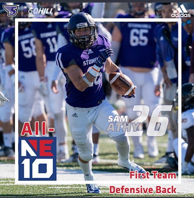 HollistonFBAlum's tweet image. Another of Coach Gardner’s crew for todays alumni shoutout! 2017 grad Sam Athy &amp;amp; his illustrious career at Stonehill! 3-year starter &amp;amp; Captain. 2X 1st Team All NE-10. 2021 NE College Football Writers All Star Team. Panther brotherhood proud of this guy! @samathylete @StonehillFB