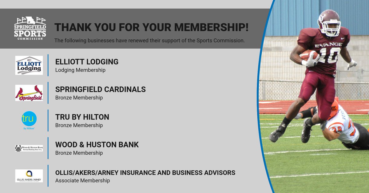SgfMOSports's tweet image. Thank you, @417hotels, @Sgf_Cardinals, @BryanProps, @WHBSpringfield, and @ollisakersarney for your continued support of the Sports Commission!

If you are interested in supporting the Sports Commission through membership, contact us today at sports@springfieldmo.org!