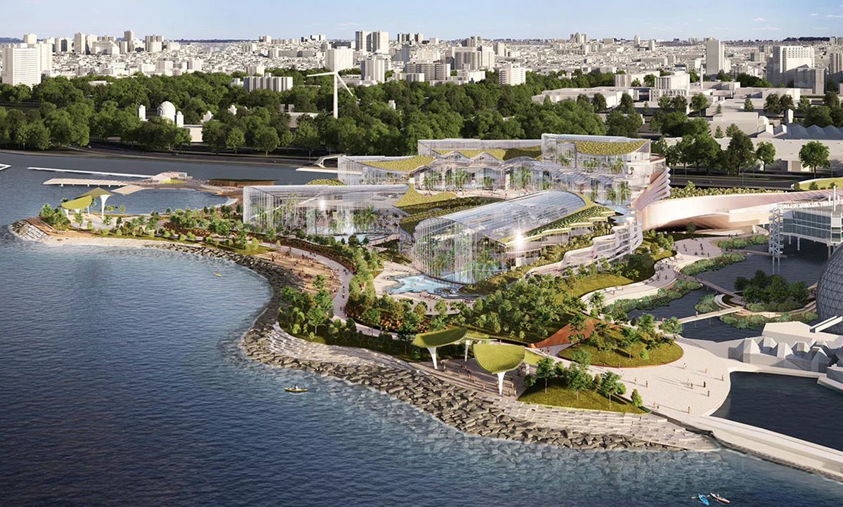 g_meslin's tweet image. The renderings of the proposed @ThermeGroup Ontario Place spa use fully transparent glass, and green/blue tones to give the appearance of expansive parkland. The reality of public/private, once you mask the spa, is quite different.

Updated to reflect the new images: