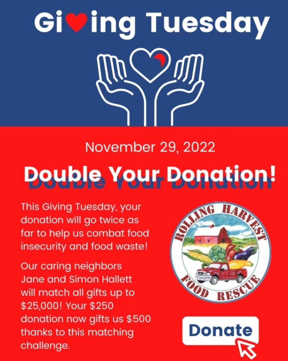 Pls consider supporting RHFR on #GivingTuesday. This year your #donation will go twice as far to combat #FoodInsecurity &amp; food waste. All gifts will be matched up to $25,000 !
rollingharvest.org/make-a-donatio…