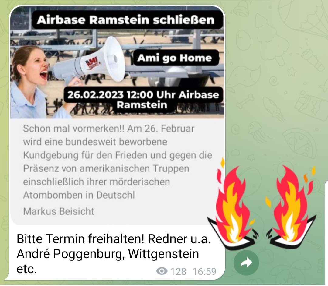 antifa_rp's tweet photo. Alerta! Faschoauflauf für Februar 2023 in Ramstein angekündigt. 
#kl2602 
@Antifa_wstr @FritzWuste @KaiSchwerdt @IngeHeimer @PietLustiger @ThomasPWue @RickDeLaFuerte @affeu2 @161Rheinhessen https://t.co/CDhTJb75DZ