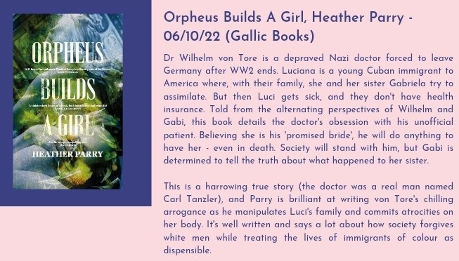 TheDebutDigest's tweet photo. 🌿Review: Orpheus Builds a Girl, by Heather Parry @HeatherParryUK
Reviewed by @asjjones18 - thanks to @BelgraviaB for the review copy!
#thedebutdigest #debutbook #debutauthor #reading #readingcommunity #booktwitter #booktwt #HeatherParry #OrpheusBuildsAGirl https://t.co/k84J7WiQyL