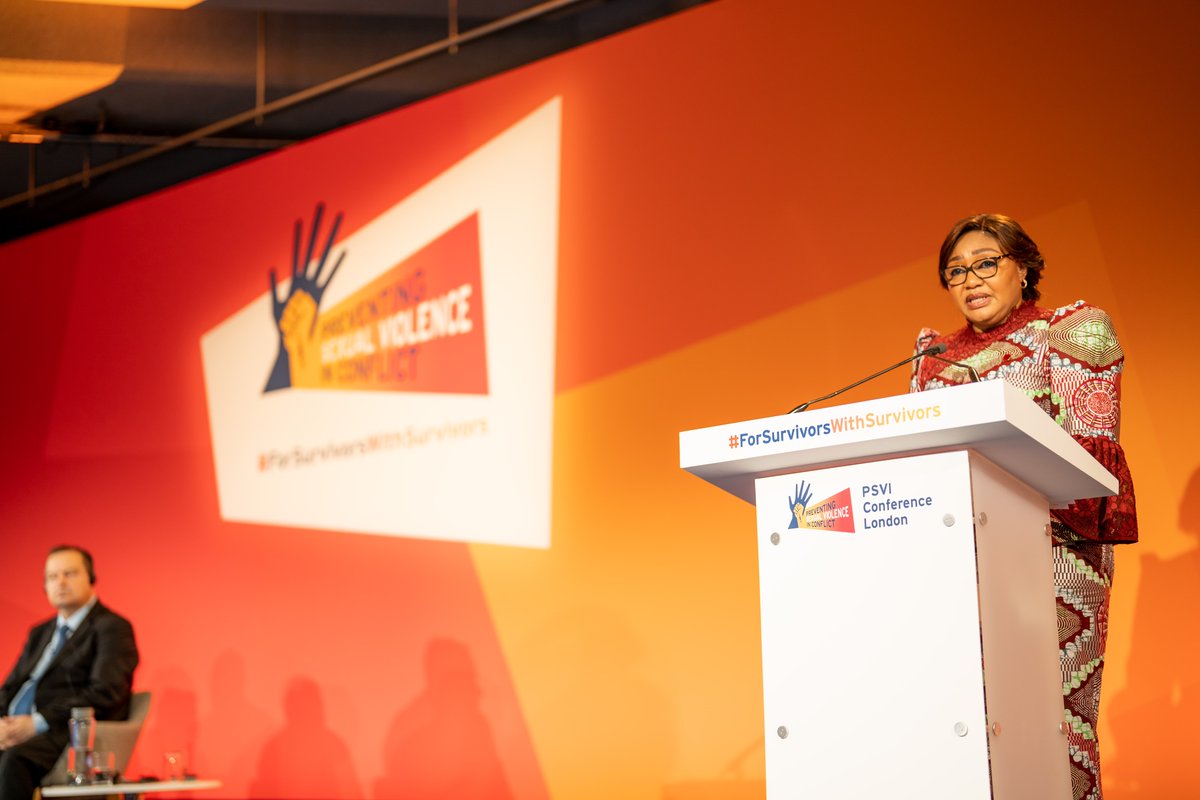 DeniseNyakeru's tweet image. Malgré les efforts fournis pour mettre fin aux violences sexuelles, les femmes continuent d’en être victimes. Du haut de la tribune du #PSVI conference à Londres, j’ai dénoncé la guerre injuste menée par procuration par le Rwanda contre la #RDC et qui exacerbe ces violences.