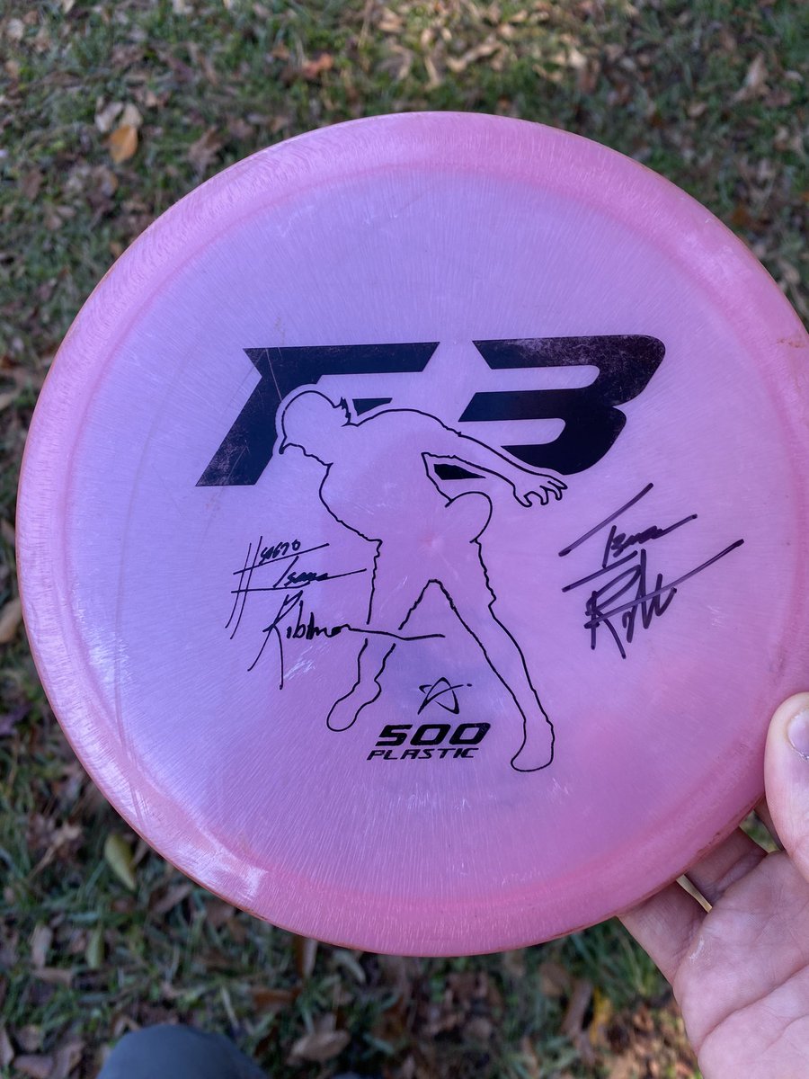 SageGuyVG's tweet photo. Go to meet Isaac Robinson out on my home course today. Great dude! 

He even signed his F3 signature disc I’ve had bagged for the season. That was neat  

#discgolf #prodigydiscs https://t.co/OOGhTMzk3V