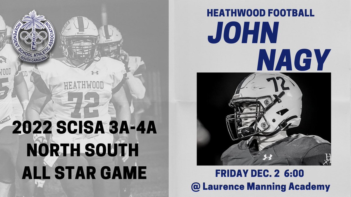 HeathwoodFB's tweet photo. HH ⚔️ Offensive All Stars

🏈 SCISA 3A-4A N/S All Star Game
🗓️ Friday, Dec. 2 
⏰ 6:00
📍Laurence Manning Academy https://t.co/qu4GiwgqEX