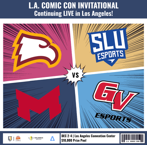We are days away from the <a href="/comicconla/">Los Angeles Comic Con</a> Invitational, taking place live in Los Angeles, CA!
Tune in to see which of the four top collegiate League of Legends teams will compete in our Sunday finale.
📅 Friday, December 4
🕓 4:00 pm PST
twitch.tv/comicconla